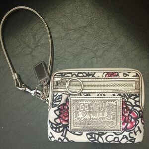 Coach Poppy Wristlet with Pink and Black Floral Accents